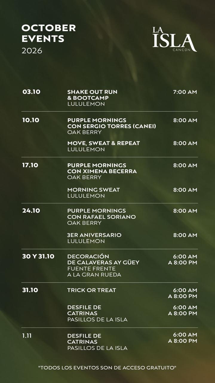EVENTOS DE OCTUBRE 2026 LA ISLA CANCÚN